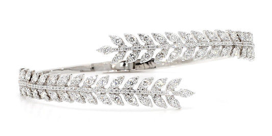 Natural White Round Diamond 3.27 Carat TW White Gold Cuff Bracelet