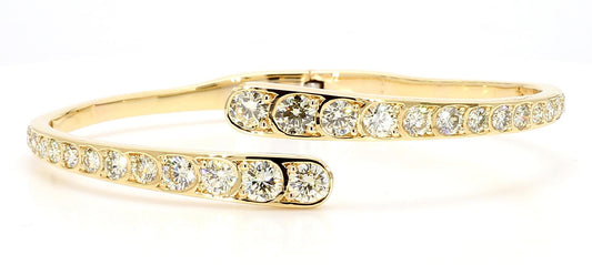 Natural White Round Diamond 3.75 Carat TW Yellow Gold Cuff Bracelet