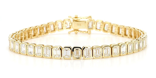 Natural White Emerald Diamond 8.50 Carat TW Yellow Gold Tennis Bracelet