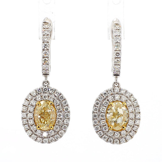 GIA Certified Natural Yellow Oval Diamond 2.87 Carat TW Gold Drop Earrings