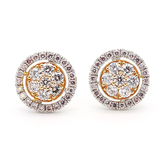 Natural Pink Round Diamond 0.69 Carat TW Gold Stud Earrings