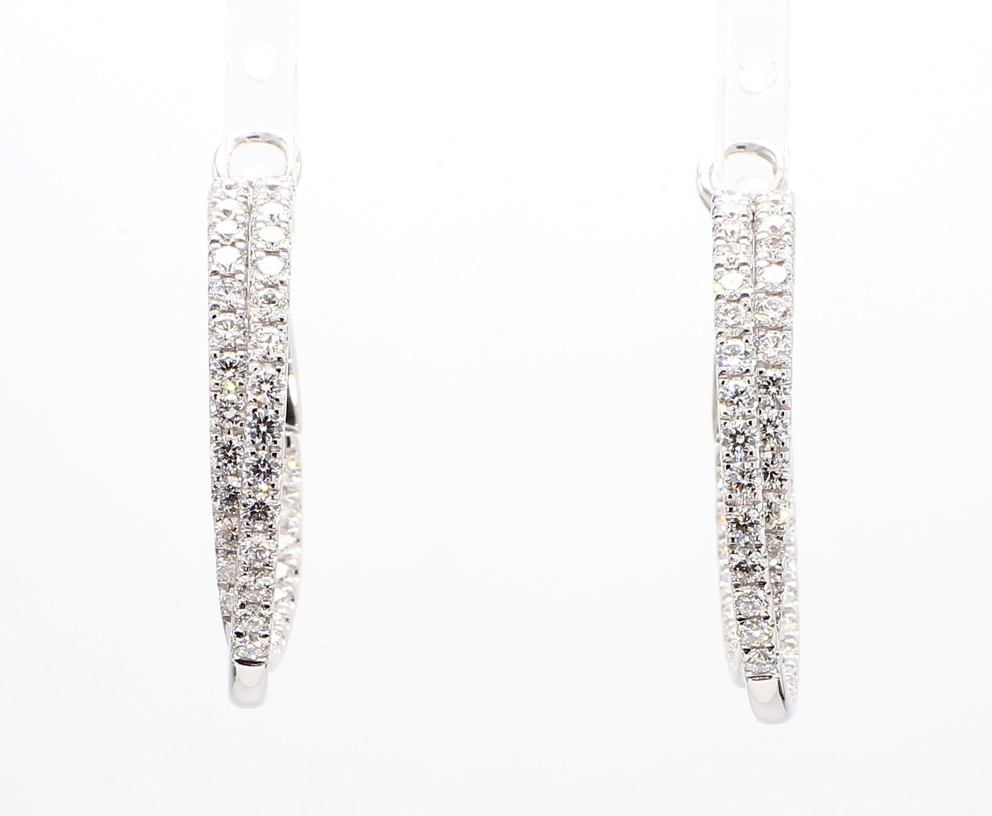 Natural White Round Diamond 2.70 Carat TW White Gold Hoop Earrings