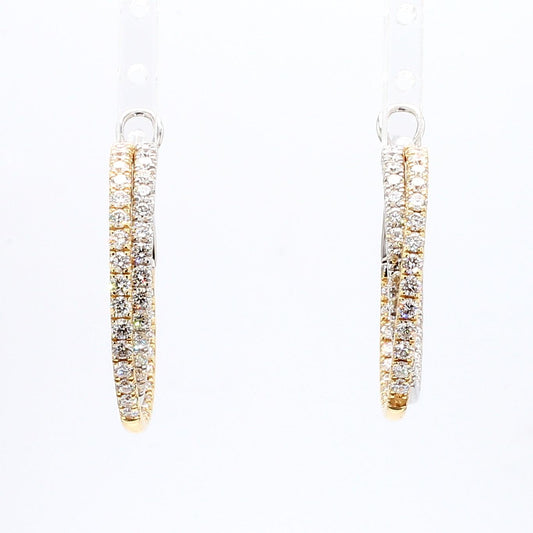 Natural White Round Diamond 2.66 Carat TW Gold Hoop Earrings