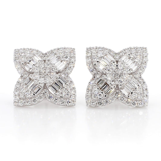 Natural White Baguette Diamond 1.84 Carat TW Gold Stud Earrings