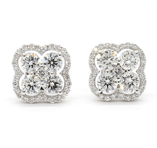 Natural White Round Diamond 1.65 Carat TW White Gold Stud Earrings