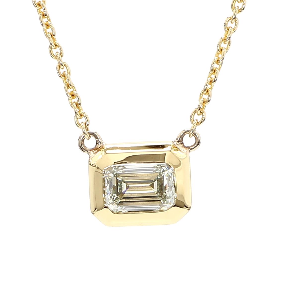 Natural White Emerald Diamond 1.01 Carat Tw Yellow Gold Drop Necklace