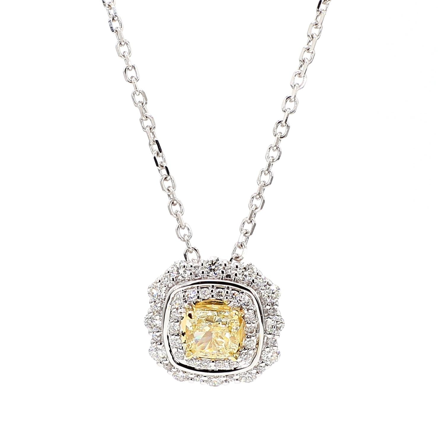 Natural Yellow Cushion and White Diamond 1.07 Carat TW Gold Drop Pendant