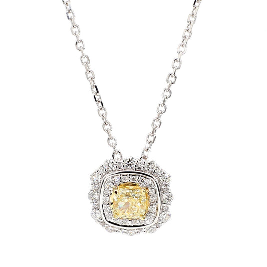 Natural Yellow Cushion and White Diamond 1.07 Carat TW Gold Drop Pendant