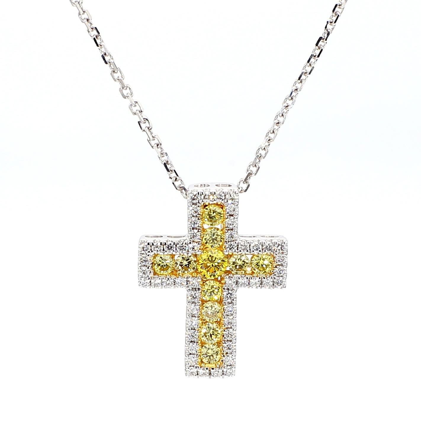 Natural Yellow Round and White Diamond .53 Carat TW Gold Drop Pendant