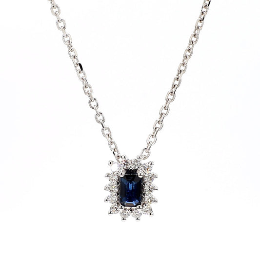 Natural Blue Emerald Cut Sapphire and Diamond 0.49 Carat TW Drop Pendant