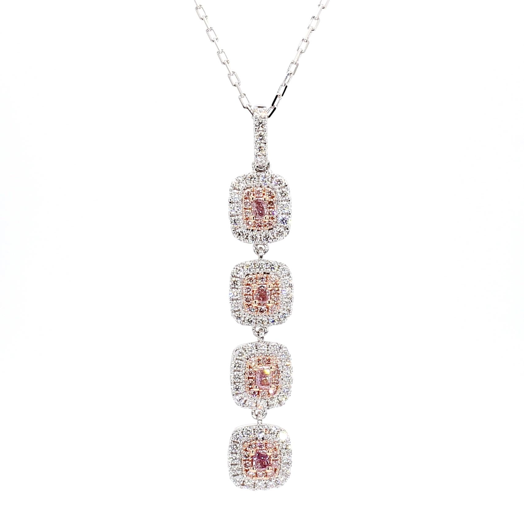 IGI Certified Fancy Pink Radiant Diamond 0.96 Carat TW Gold Drop Pendant
