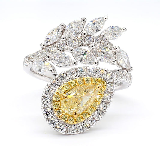 GIA Certified Natural Yellow Pear Diamond 2.81 Carat TW Gold Cocktail Ring