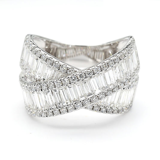 Natural White Baguette Diamond 3.68 Carat TW White Gold Cocktail Ring
