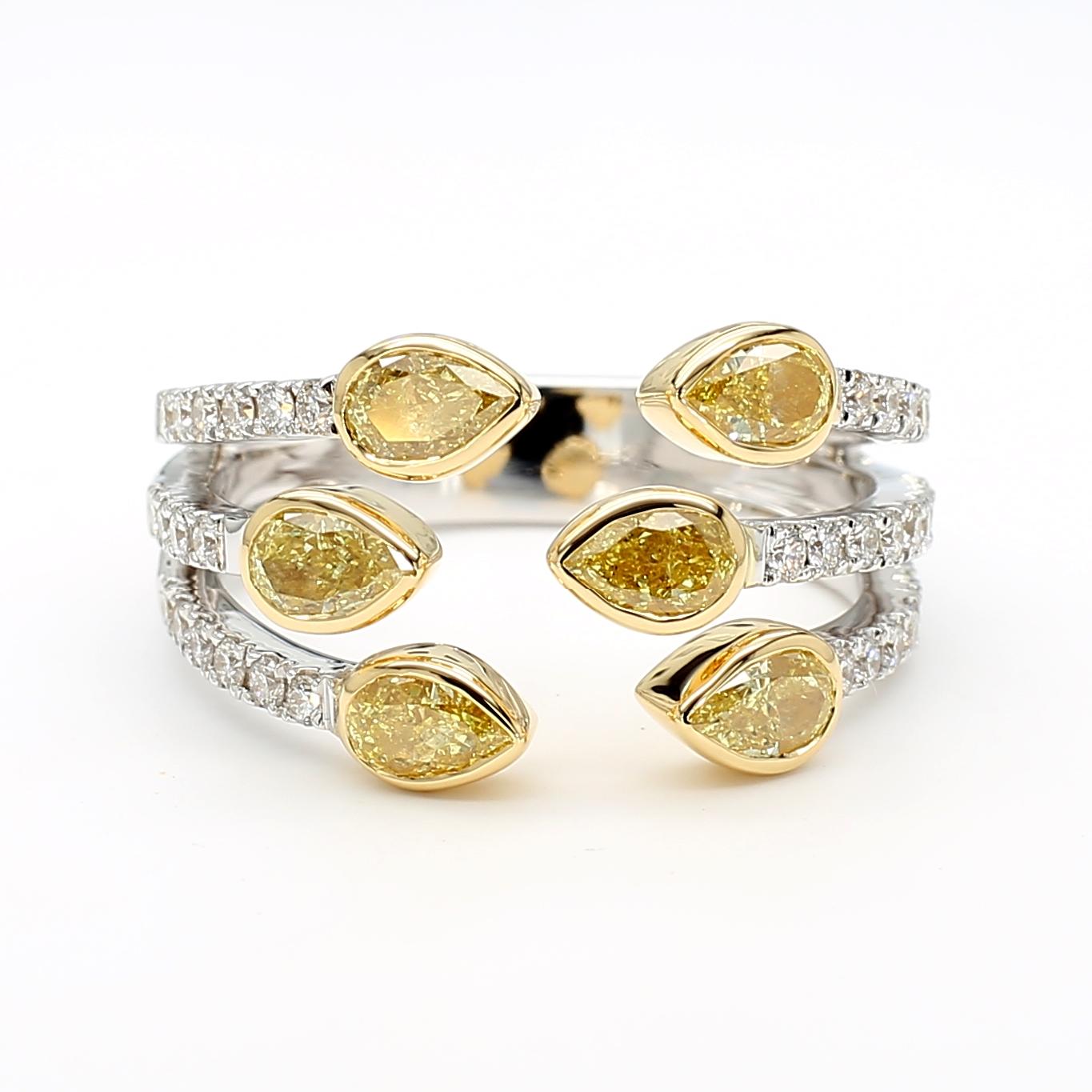 Natural Yellow Pear Diamond 1.51 Carat TW Gold Cocktail Ring