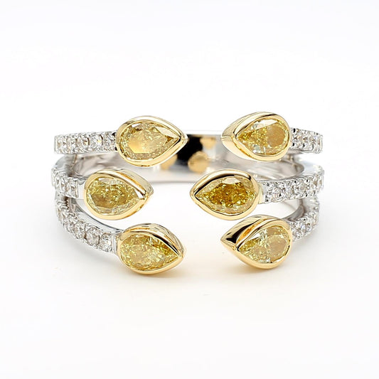 Natural Yellow Pear Diamond 1.51 Carat TW Gold Cocktail Ring