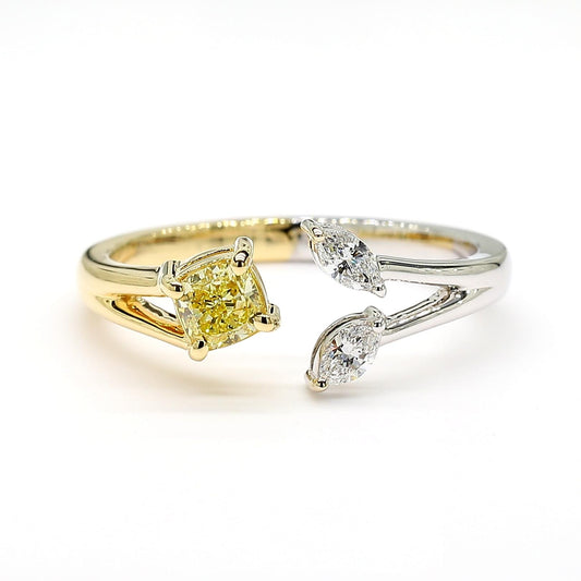 GIA Certified Fancy Yellow Cushion Diamond 0.43 Carat TW Gold Cocktail Ring