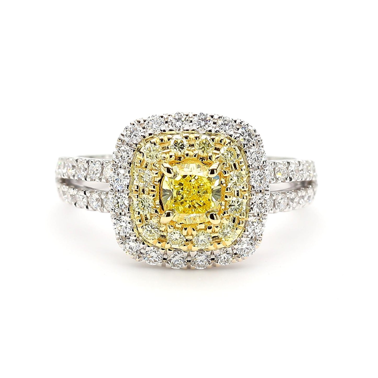 GIA Certified Intense Yellow Cushion Diamond 1.17 Carat TW Gold Cocktail Ring