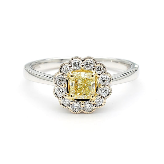 GIA Certified Natural Yellow Radiant Diamond 0.67 Carat TW Gold Cocktail Ring