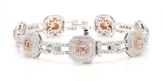 GIA Certified Natural Pink Radiant Diamond 5.08 Carat TW Gold Tennis Bracelet