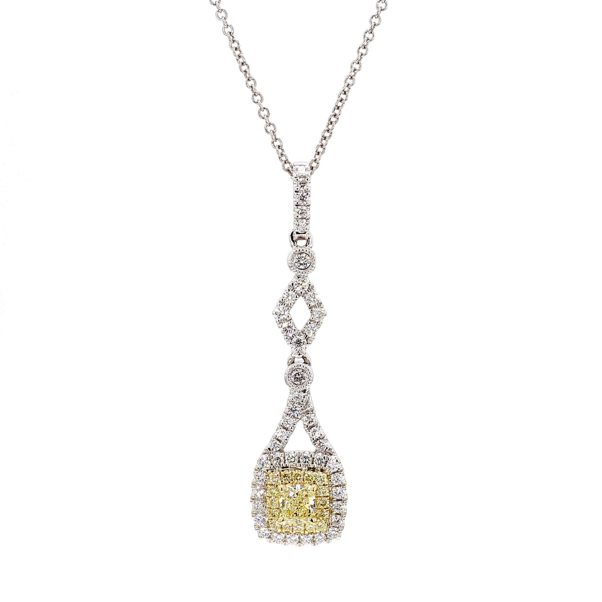 Natural Yellow Radiant and White Diamond .54 Carat TW Gold Drop Pendant