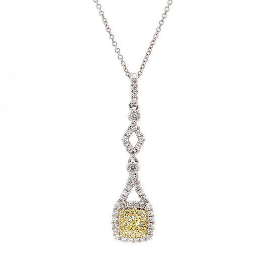 Natural Yellow Radiant and White Diamond .54 Carat TW Gold Drop Pendant