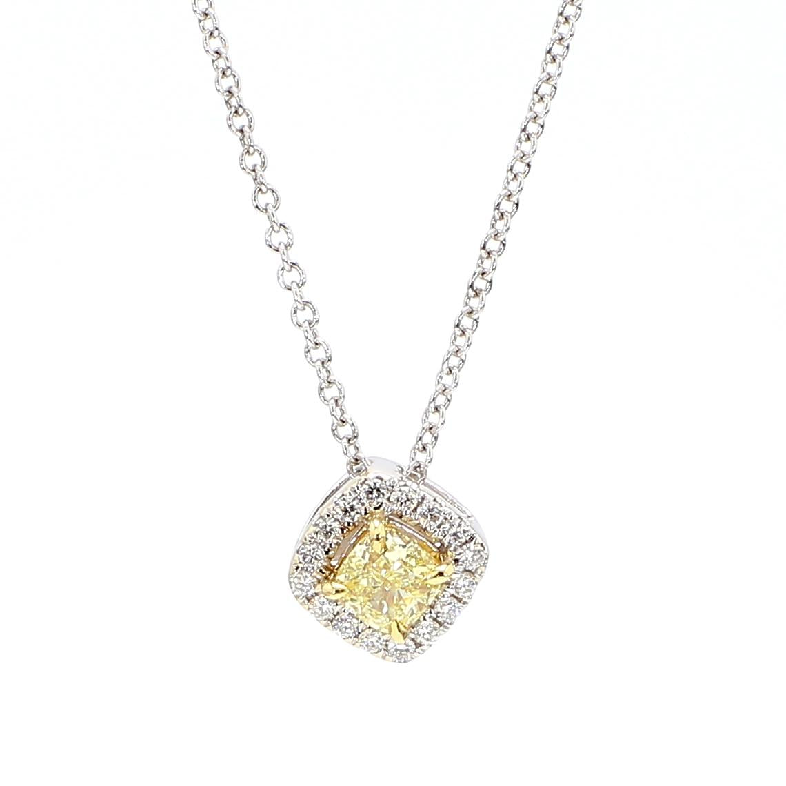 Natural Yellow Cushion and White Diamond .34 Carat TW Gold Drop Pendant