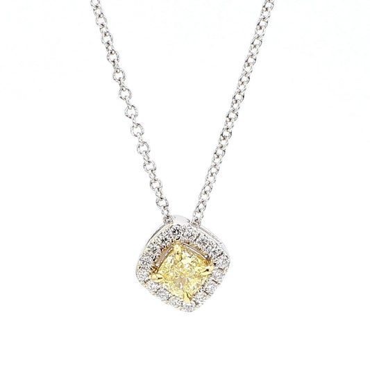 Natural Yellow Cushion and White Diamond .34 Carat TW Gold Drop Pendant