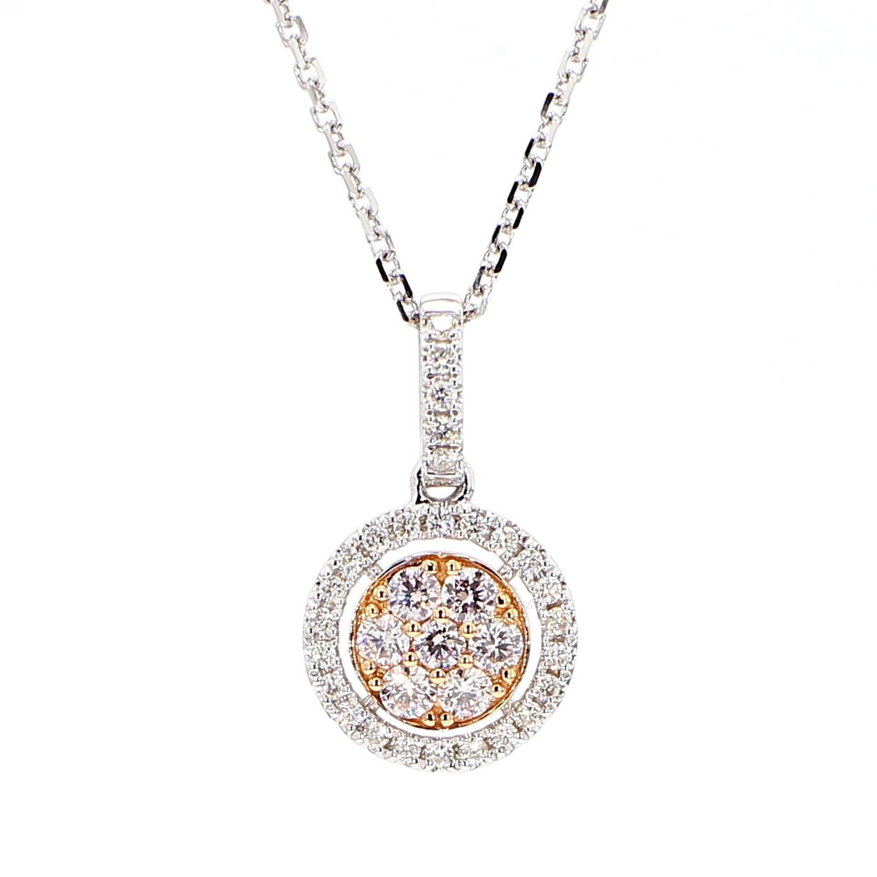 Natural Pink Round Diamond 0.47 Carat TW Rose Gold Drop Pendant