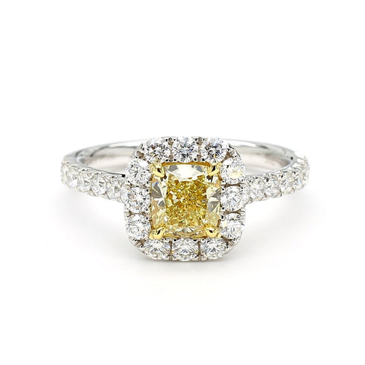 GIA Certified Natural Yellow Cushion Diamond 1.76 Carat TW Plat Cocktail Ring
