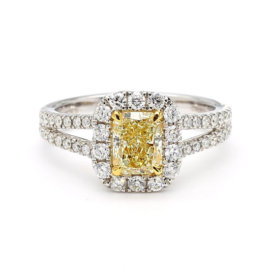 GIA Certified Natural Yellow Radiant Diamond 1.54 Carat TW Gold Cocktail Ring