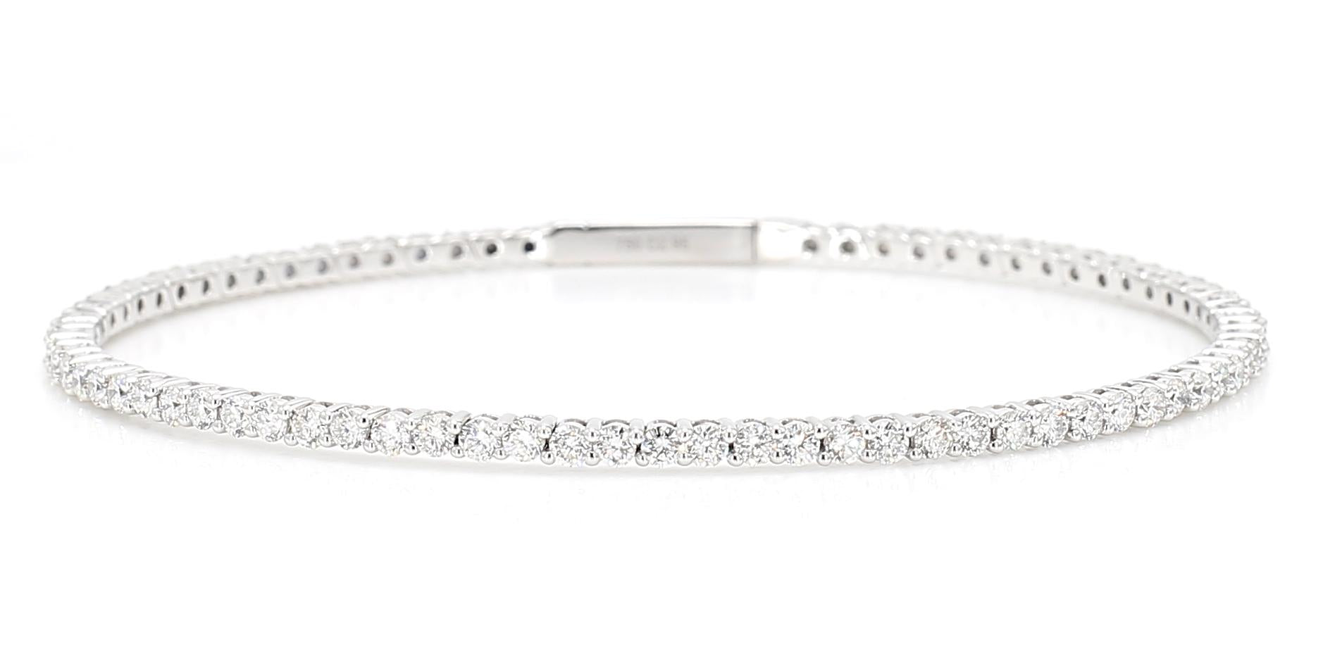 Natural White Round Diamond 2.95 Carat TW White Gold Cuff Bracelet