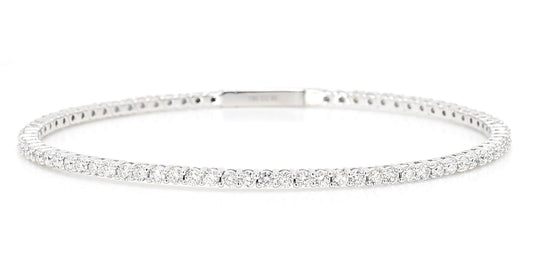 Natural White Round Diamond 2.95 Carat TW White Gold Cuff Bracelet