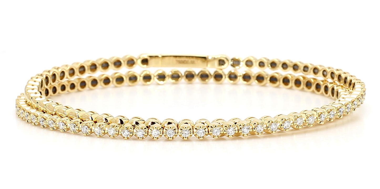 Natural White Round Diamond 0.55 Carat TW Yellow Gold Stack Bracelet