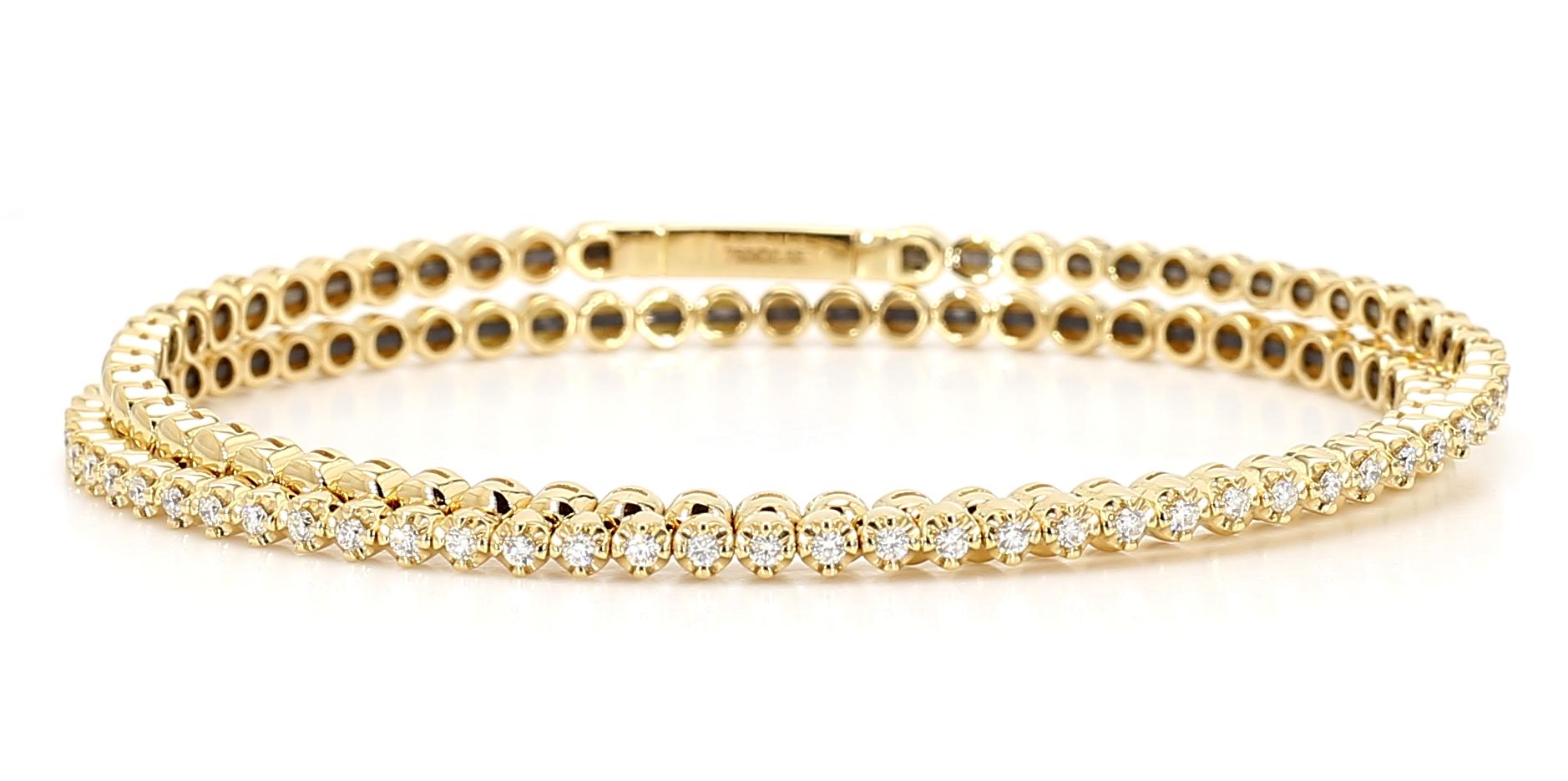 Natural White Round Diamond 0.55 Carat TW Yellow Gold Stack Bracelet
