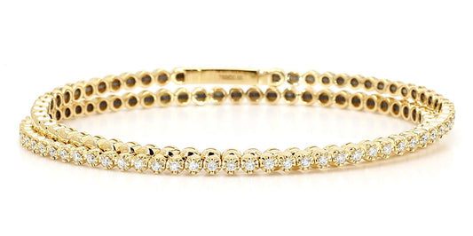 Natural White Round Diamond 0.55 Carat TW Yellow Gold Stack Bracelet