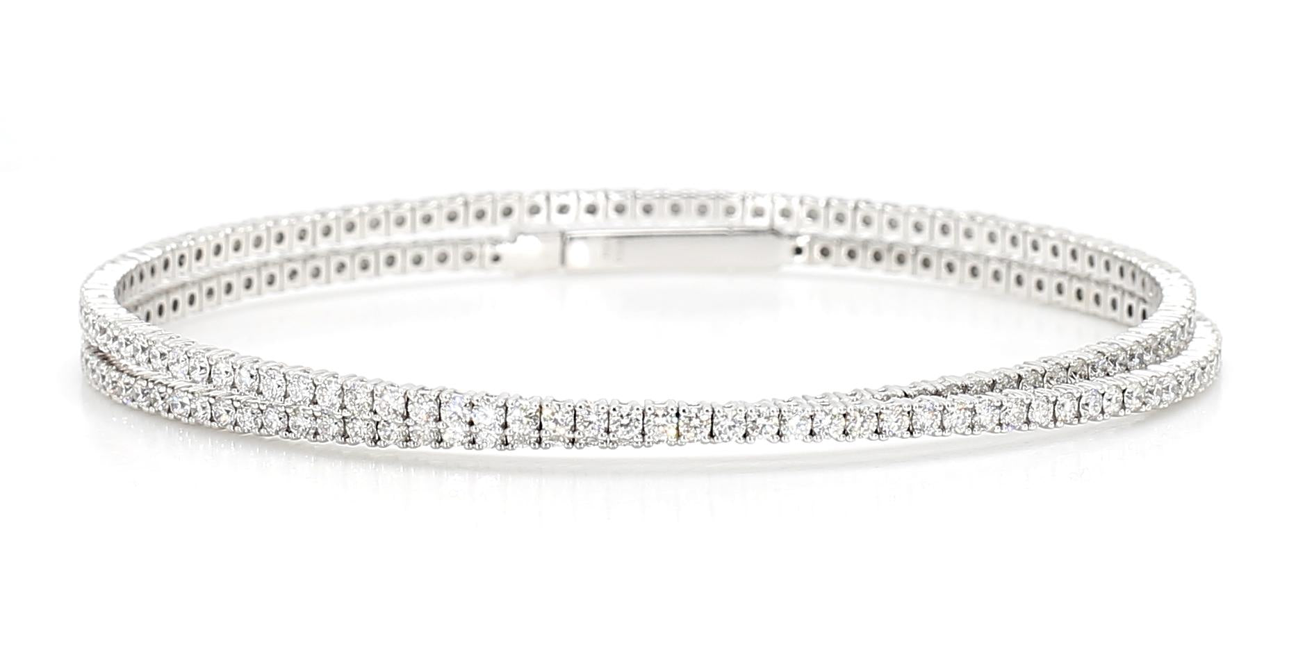 Natural White Round Diamond 3.46 Carat TW White Gold Cuff Bracelet