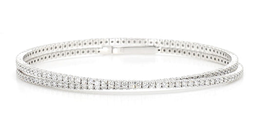 Natural White Round Diamond 3.46 Carat TW White Gold Cuff Bracelet