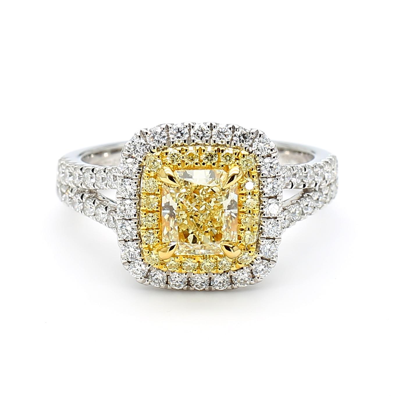 GIA Certified Natural Yellow Radiant Diamond 1.65 Carat TW Gold Cocktail Ring
