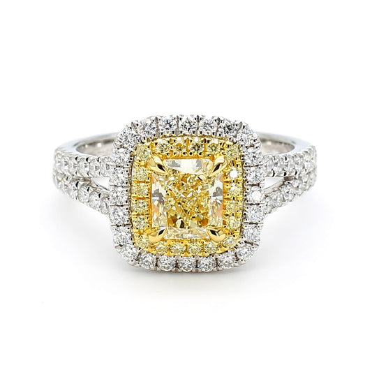 GIA Certified Natural Yellow Radiant Diamond 1.65 Carat TW Gold Cocktail Ring