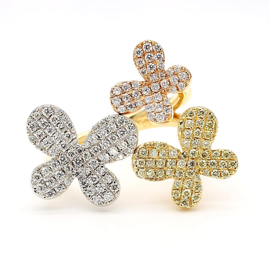 Natural Yellow Round and White Diamond 0.67 Carat TW Gold Cocktail Ring
