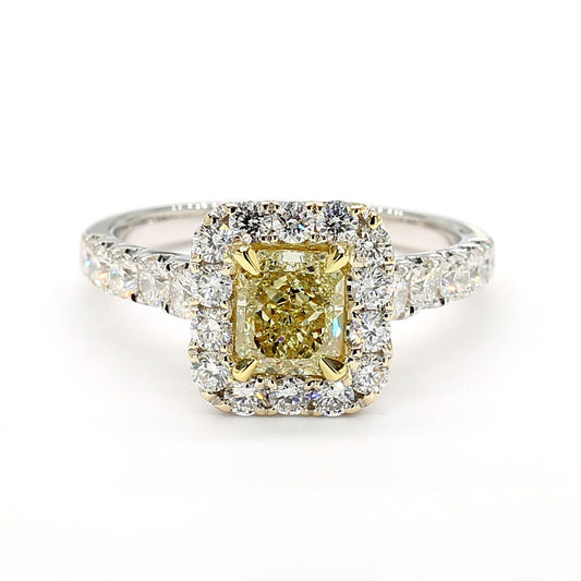 GIA Certified Natural Yellow Radiant Diamond 1.87 Carat TW Gold Cocktail Ring