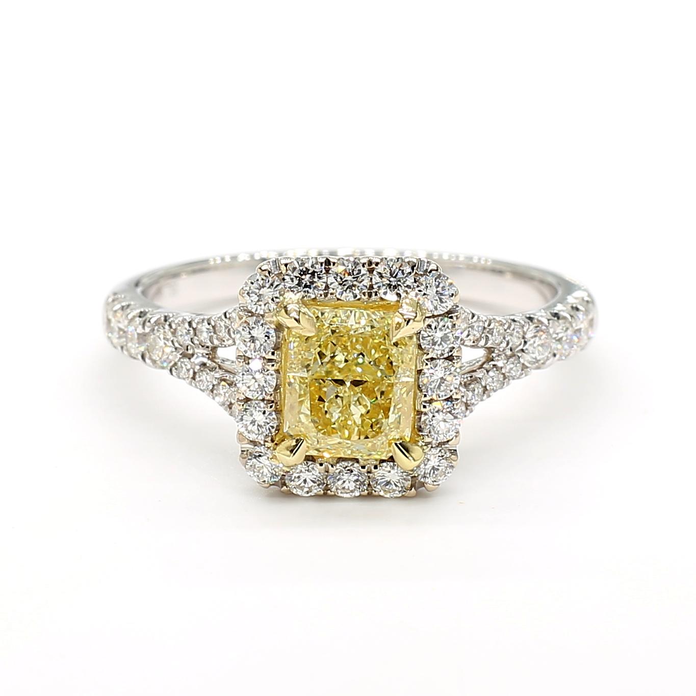 GIA Certified Natural Yellow Radiant Diamond 1.51 Carat TW Gold Cocktail Ring