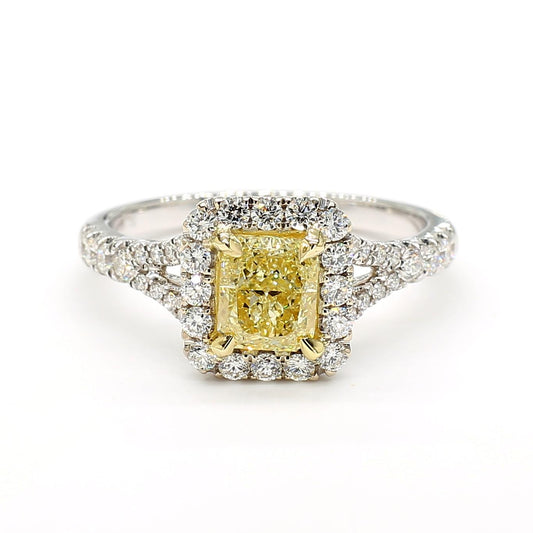 GIA Certified Natural Yellow Radiant Diamond 1.51 Carat TW Gold Cocktail Ring