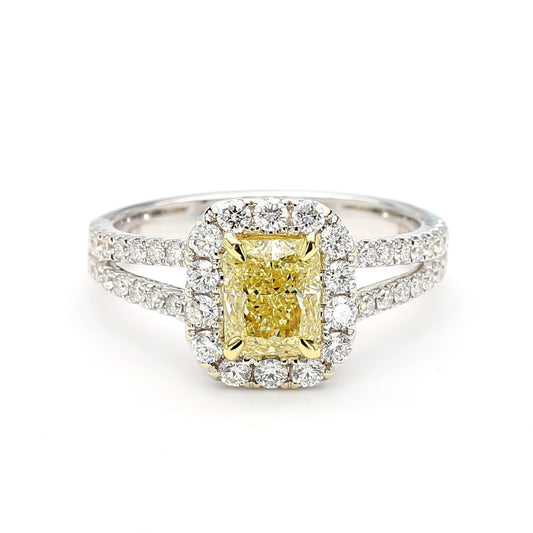 GIA Certified Natural Yellow Radiant Diamond 1.66 Carat TW Gold Cocktail Ring