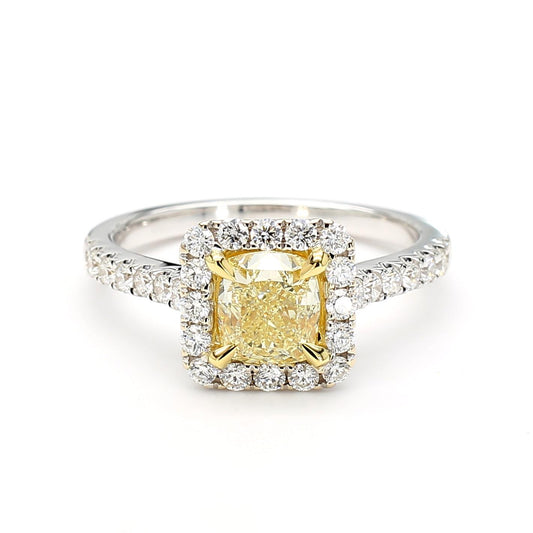 GIA Certified Natural Yellow Cushion Diamond 1.74 Carat TW Gold Cocktail Ring