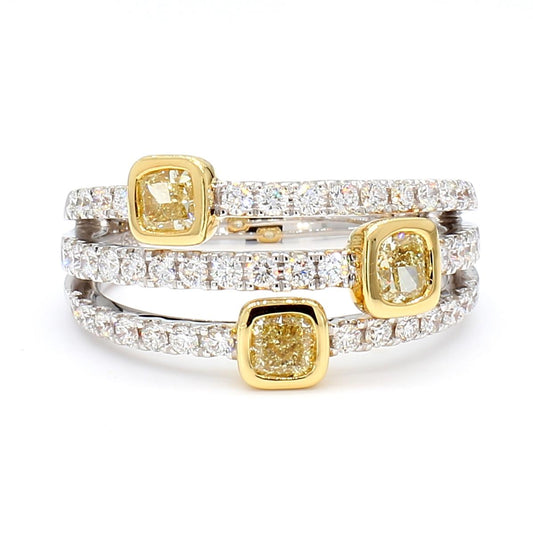 Natural Yellow Cushion Diamond 1.20 Carat TW Gold Cocktail Band