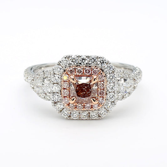 GIA Certified Fancy Pinkish Brown Radiant Diamond 1.43 Carat TW Cocktail Ring