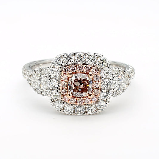 GIA Certified Fancy Pink-Brown Cushion Diamond 1.45 Carat TW Gold Ring