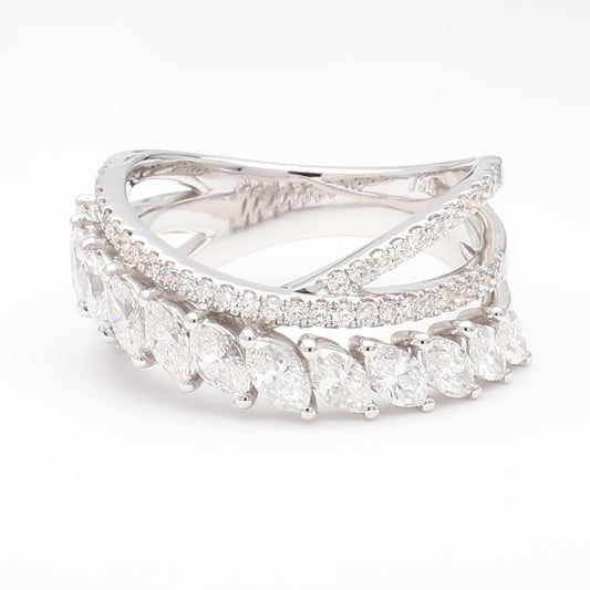 Natural White Marquise Diamond 1.44 Carat TW Gold Cocktail Ring