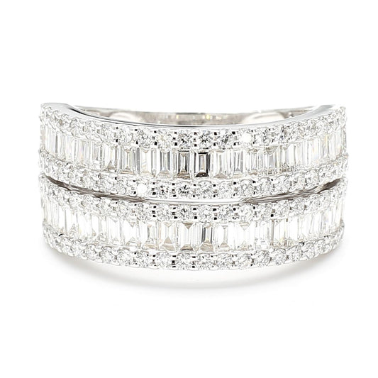 Natural White Baguette Diamond 1.56 Carat TW White Gold Cocktail Ring